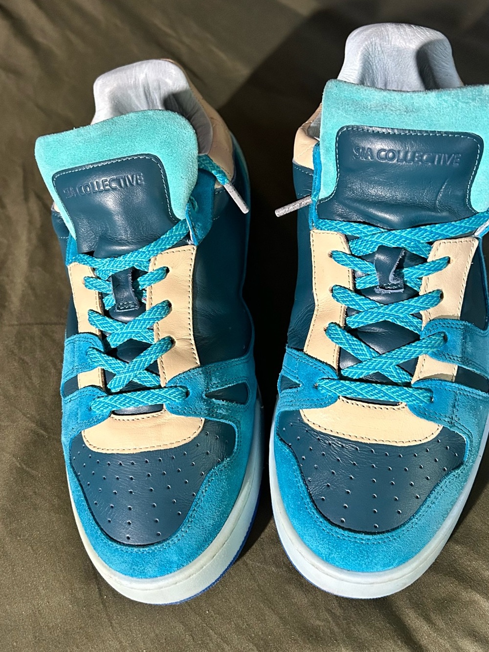 SIA Collective Teal & Cream Leather Sneakers